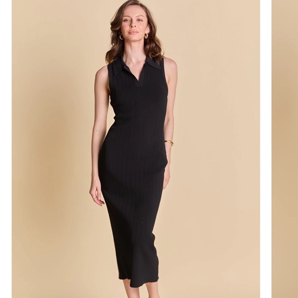 Endless Rose Black Collared Midi Dress